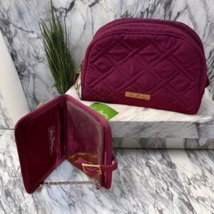 Vera Bradley Set of 2 in Burgundy. Cosmetic Lined Pouch & Card/ID Holder NWT/EUC